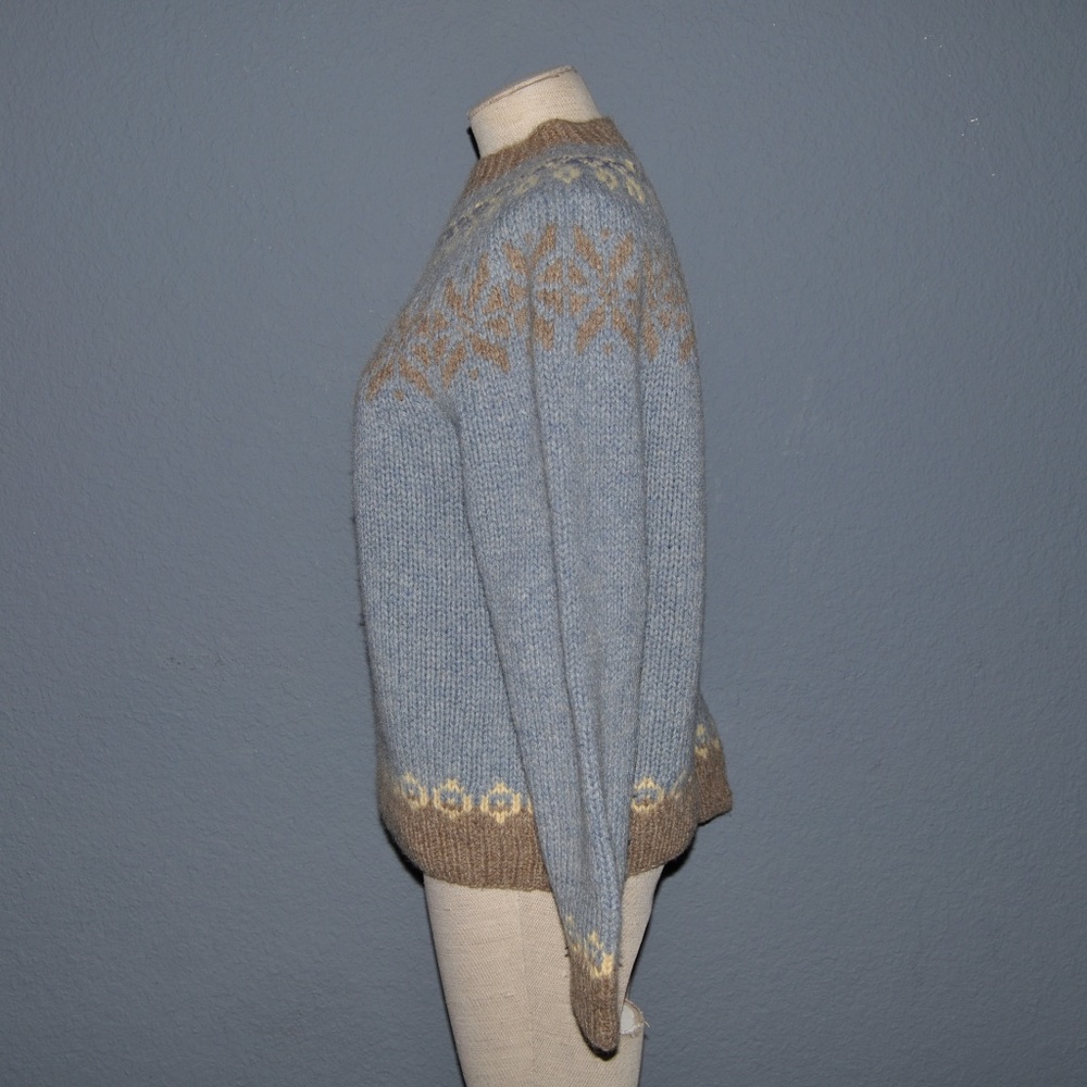 ❌SOLD❌Vtg 90s HAND KNIT Nordic Fair Isle Wool Sweater S - Picture 5 of 7